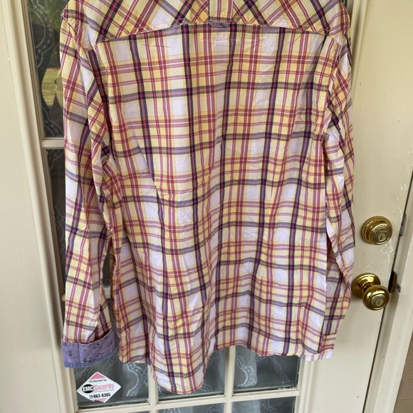 Guess Vibrant Plaid Shirt with Purple and Yellow - Picture 2 of 6